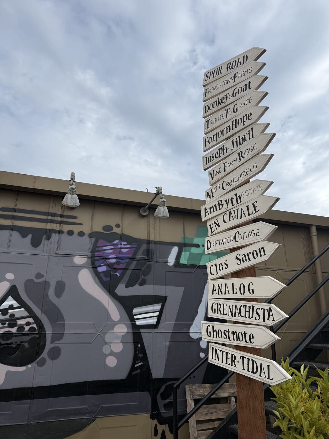 Hand-painted winery signpost
