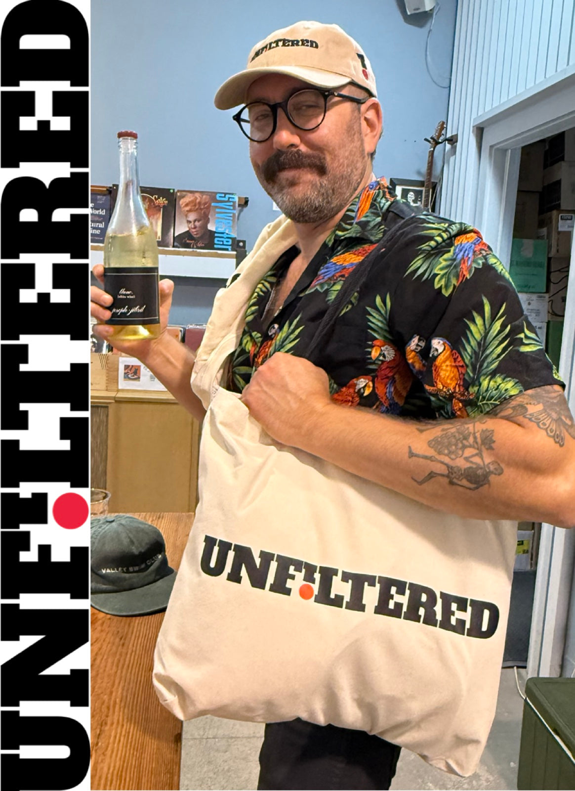 Natural UNFILTERED tote and cream UNFILTERED cap